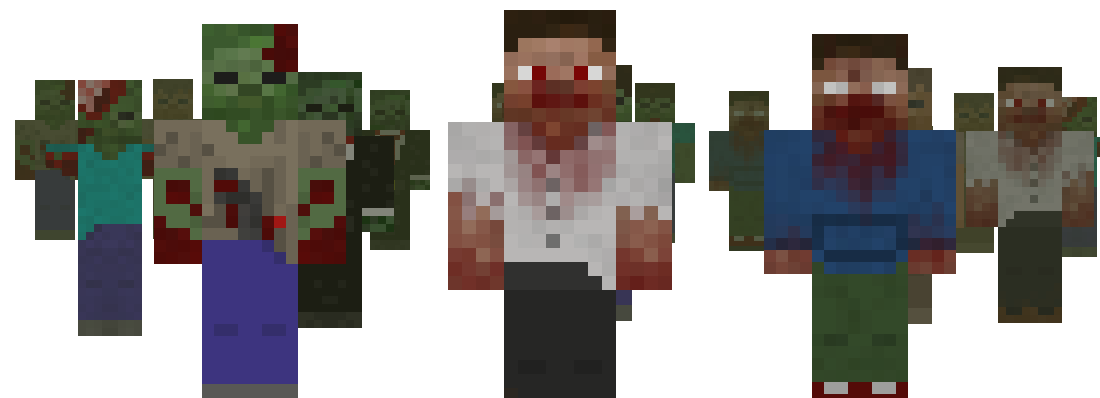 Une horde d'infectés en pixels avance en rangs serrés, chemises déchirées et bras ensanglantés.